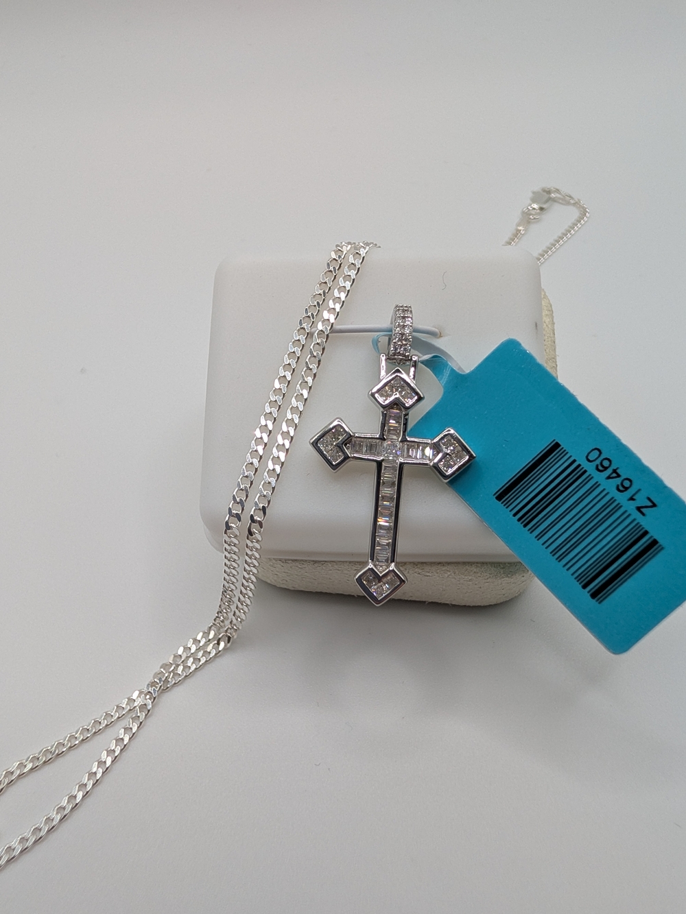 NWT 0.89 CTTW Moissanite Cross Pendant Necklace 925 Sterling Silver D Color VVS